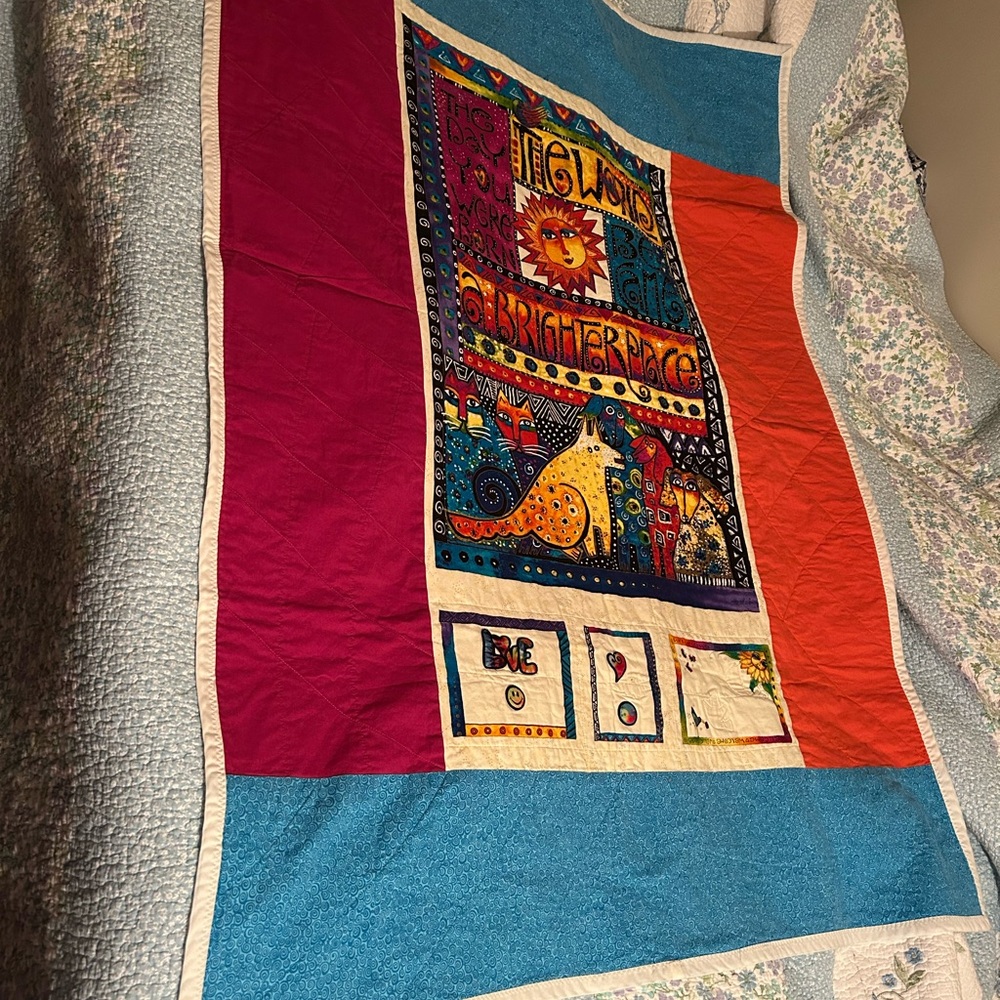 Homemade Colorful Patchwork Wall Hanging Quilt ~58”x42”
